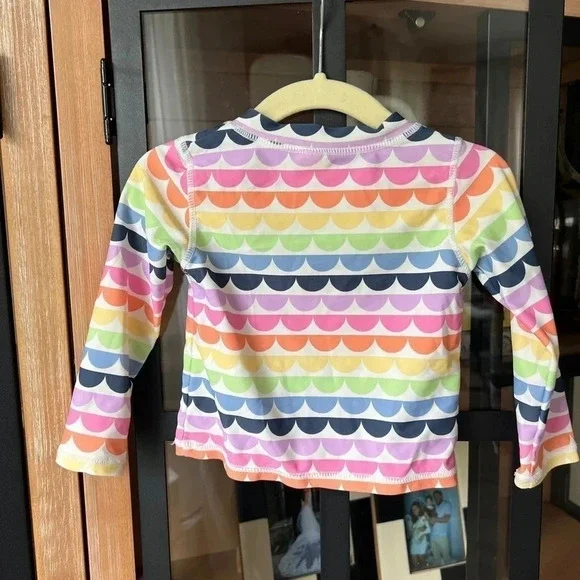 Ruffle Butts rashguard toddler girl scalloped rainbow long sleeve swimsuit top - Picture 5 of 5